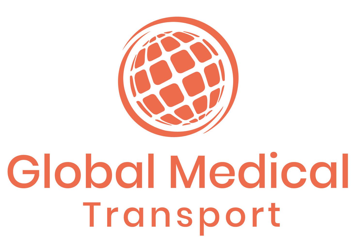 Medical Transport site logo featuring a stylized globe and medical cross symbolizing international healthcare services